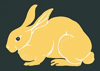 Vintage linocut yellow rabbit psd animal hand drawn
