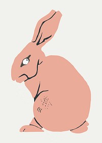 Vintage linocut peach rabbit vector animal hand drawn