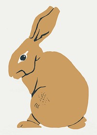 Vintage linocut tan rabbit vector animal hand drawn