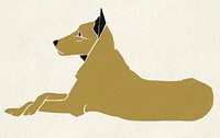 Vintage dog psd animal gold linocut drawing clipart