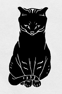 Vintage black cat linocut stencil clipart