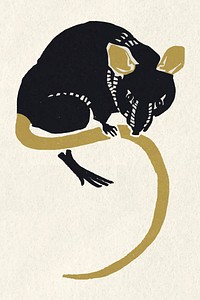 Vintage black rat vector animal stencil painting