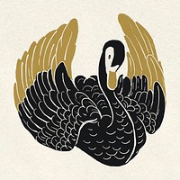 Vintage swan stencil pattern gold black bird clipart
