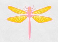 Colorful dragonfly vintage linocut drawing