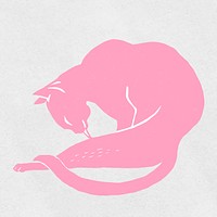 Vintage pink cat vector animal hand drawn