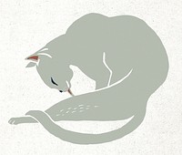 Gray cat psd animal retro linocut drawing
