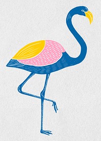 Colorful flamingo psd vintage tropical bird clipart
