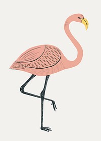 Tropical bird peach flamingo vintage linocut drawing