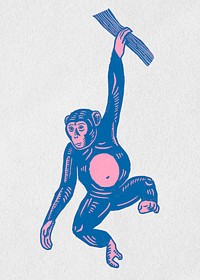 Retro blue monkey psd stencil pattern drawing clipart