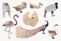 Vintage wild birds linocut style drawing collection