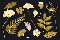 Gold plants botanical vintage clipart collection