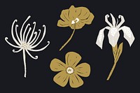 Gold flowers botanical vintage clipart collection