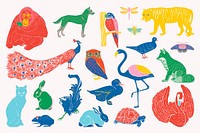 Vintage wild animals linocut collection