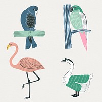Vintage wild birds stencil pattern collection