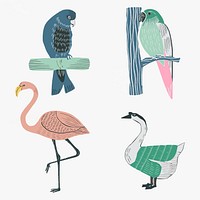 Vintage birds vector stencil pattern set