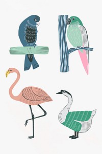 Vintage birds vector stencil pattern set