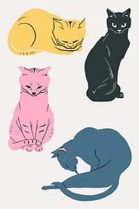Vintage cats animal hand drawn illustration set