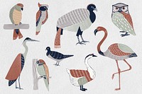 Vintage wild birds linocut style drawing set