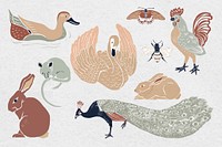 Vintage wild birds vector linocut drawing collection