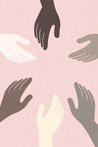 Diverse hands united colorful pink background