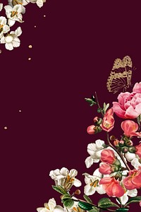 Elegant valentine&#39;s flowers border vector watercolor on red background