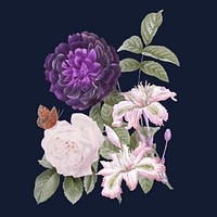 Vintage purple vector guerin&#39;s rose flowers bouquet illustration