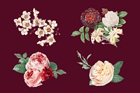 Floral flowers bouquet vector colorful watercolor illustration set