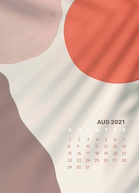 Calendar 2021 August printable agenda abstract background