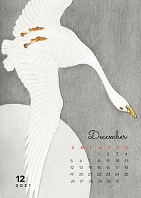 Calendar 2021 December printable agenda goose at full moon remix from Ohara Koson