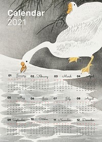 2021 calendar printable set geese on the shore remix from Ohara Koson