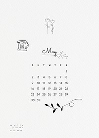May 2021 printable month cute doodle drawing