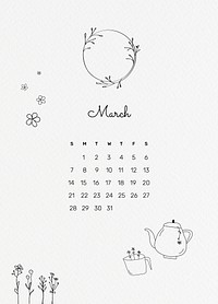 March 2021 printable month cute doodle drawing