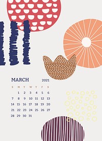 March 2021 printable month Scandinavian mid century background