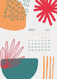 July 2021 printable month Scandinavian mid century background