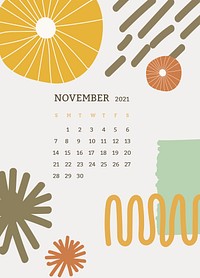 November 2021 printable template psd month Scandinavian mid century background