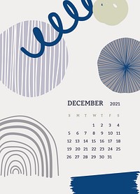 December 2021 printable month Scandinavian mid century background