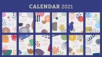 Calendar 2021 printable template vector set Scandinavian mid century background