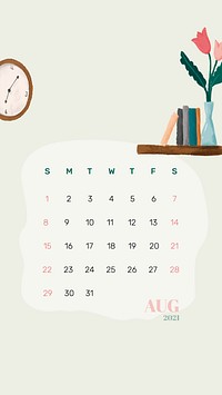 2021 calendar August phone wallpaper hand drawn lifestyle