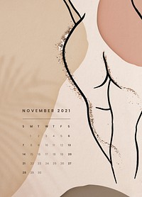 November 2021 printable template psd month abstract feminine background