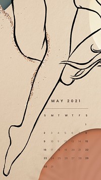 Mayy 2021 printable month sketched nude lady background