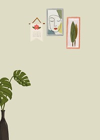Monstera plant green background psd cute drawing banner
