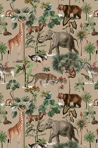 Jungle pattern background vector wild animals