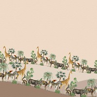 Animal pattern border vector frame with design space on beige background