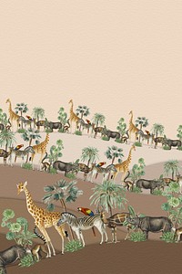 Animal pattern border psd frame with design space on beige background