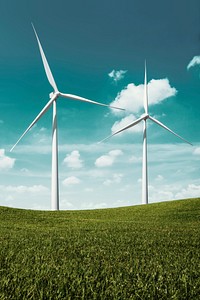 Wind turbines in field background