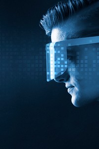 Man in glasses augmented reality blue social media cover