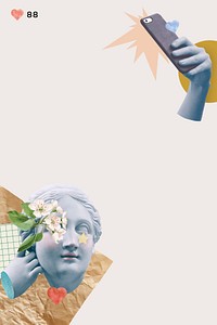 Selfie goddess statue vector border social media collage with design space