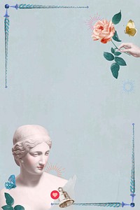 Greek goddess statue frame vector blue aesthetic mixed media