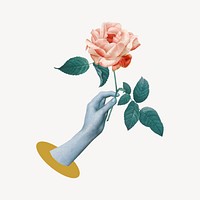 Hand holding rose, aesthetic collage element psd