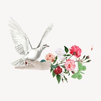 Flower bouquet bird, aesthetic collage element psd